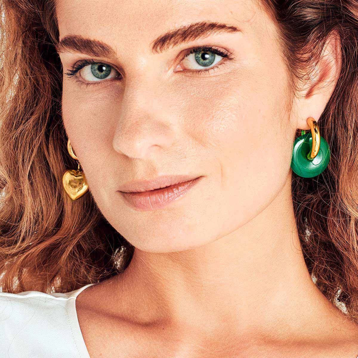 Malachite and heart earrings - Creolen - Gold