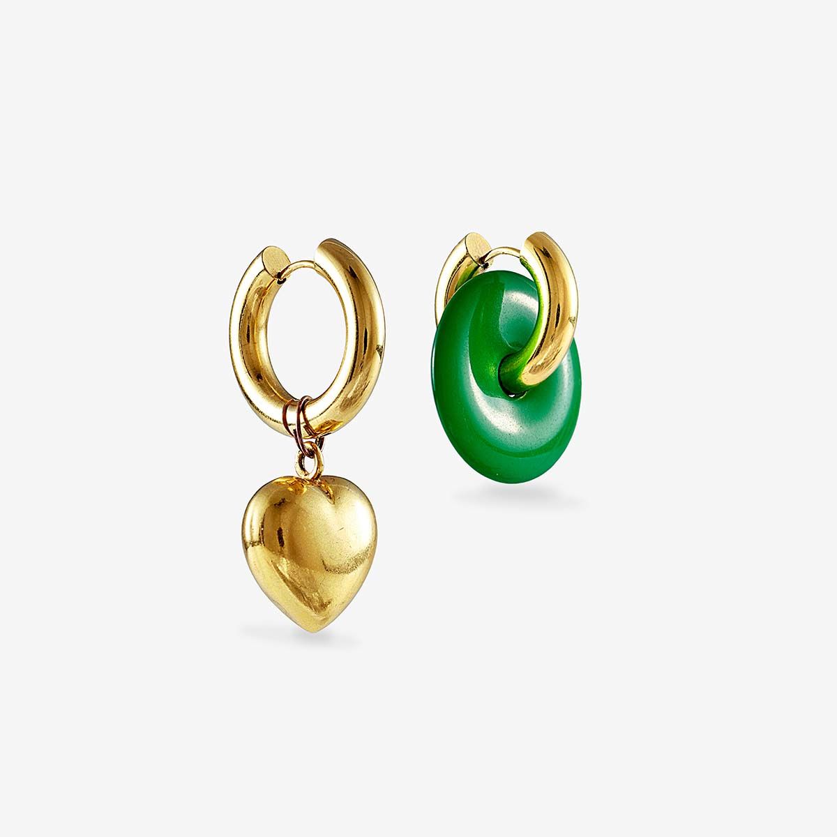 Malachite and heart earrings - Creolen - Gold