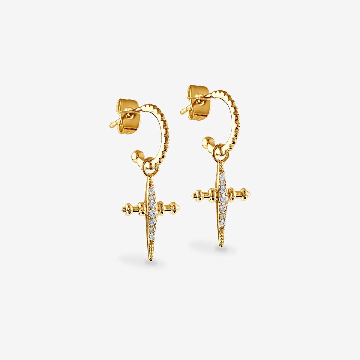 The Pave Mini Cross Hoops - Ohrstecker - Gold