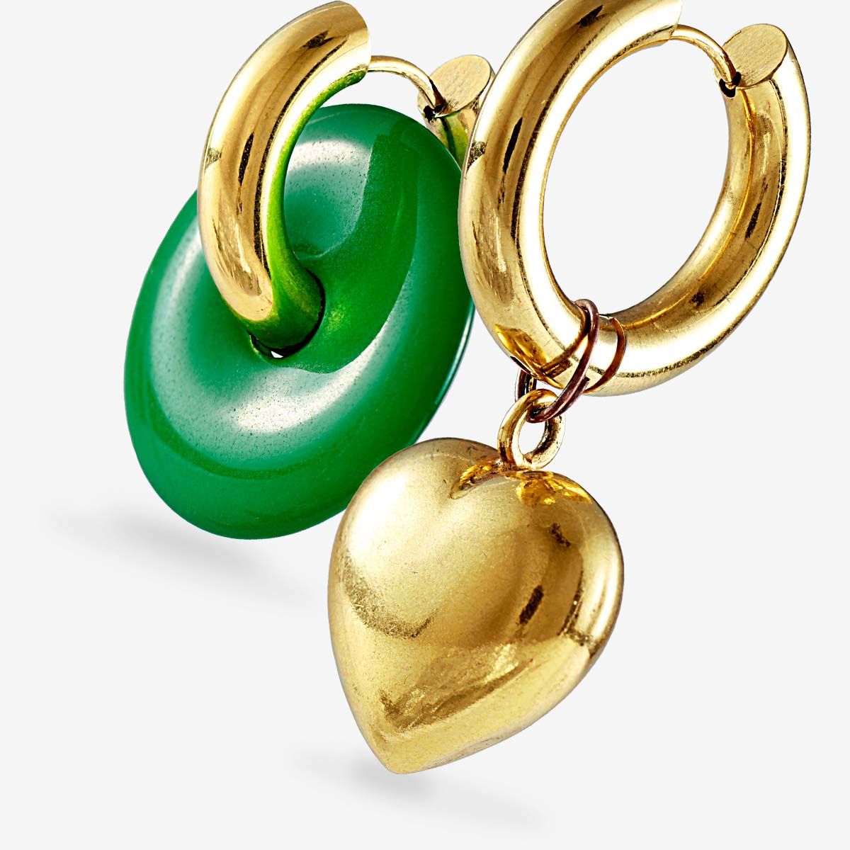 Malachite and heart earrings - Creolen - Gold