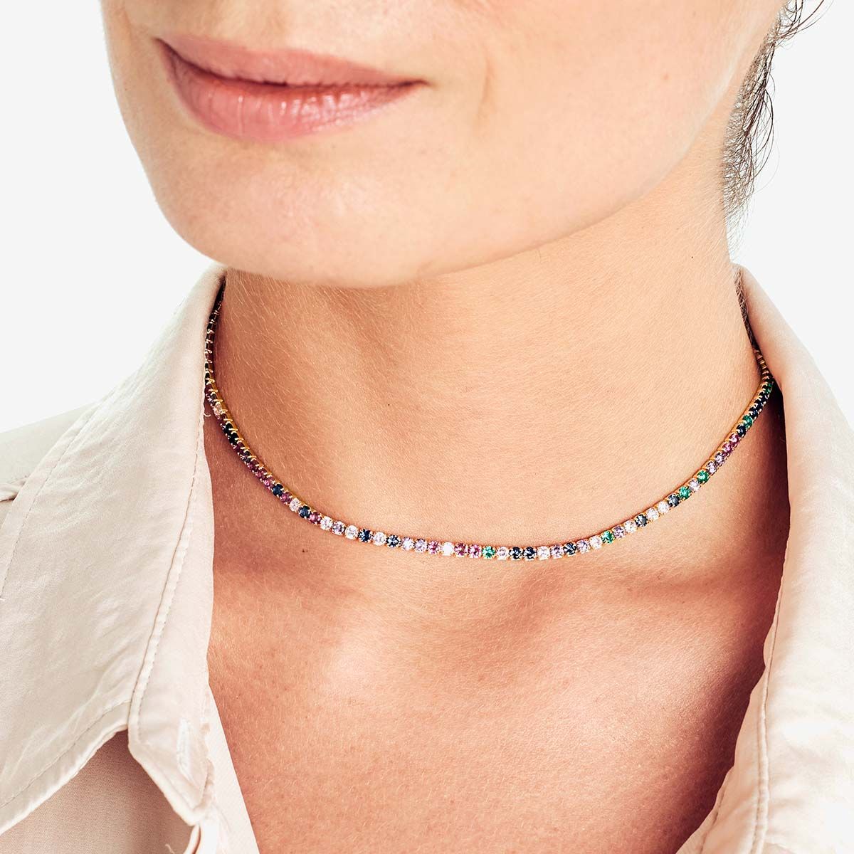 Tennis Choker - Mulit Color - Choker - Gold