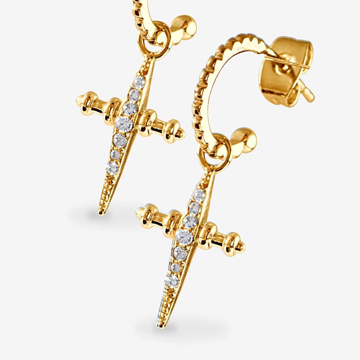The Pave Mini Cross Hoops - Ohrstecker - Gold