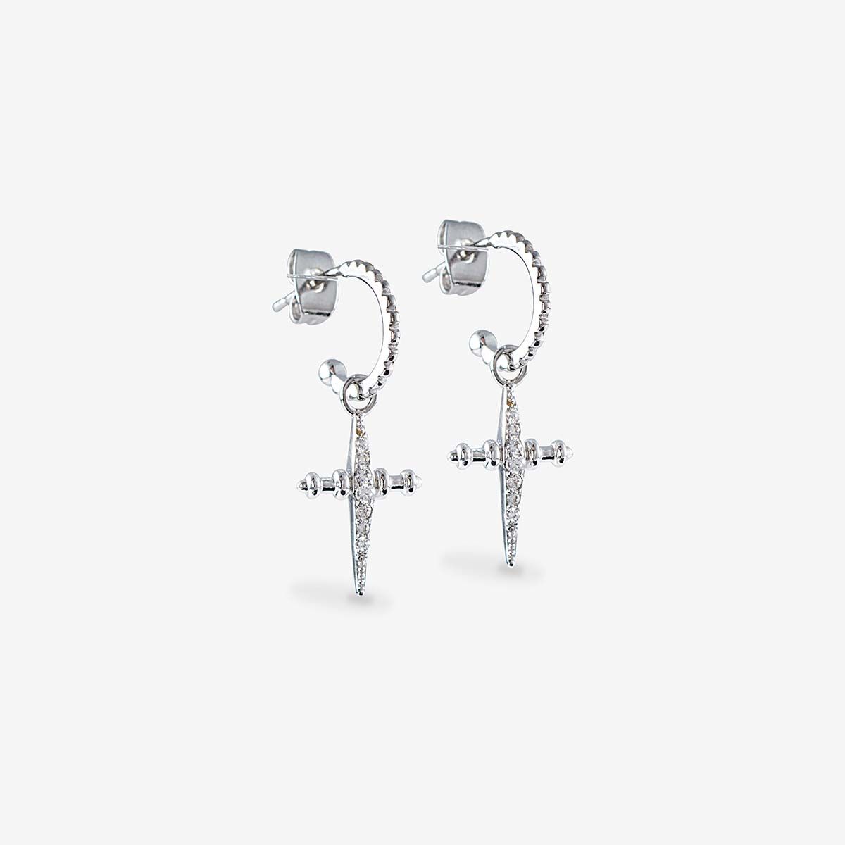The Pave Mini Cross Hoops - Ohrstecker - Silber